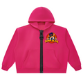 Elevate your vibrant streetwear layers with the House of Teddy Blaze Mr Blaze Jumbo Zip Box Cut Hoodie. Hot pink 345 gsm fleece, oversized chunky zipper, and suit-and-fedora bear graphics. Shop NYC to Vegas style.