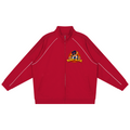 Elevate your active outerwear with the House of Teddy Blaze Mr Blaze Reflection Stripe Raglan Sleeve Jacket. Red 365 gsm fleece, reflective raglan piping, zip front, and fedora bear graphics. Shop NYC to Vegas style.