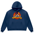 Elevate your preppy streetwear layers with the House of Teddy Blaze Mr Blaze Striped Trim Fleece Hoodie. Navy blue 345 gsm fleece, striped ribbed trim, kangaroo pocket, and suit-and-fedora bear graphics. Shop NYC to Vegas style.
