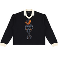Shop the Mr. Teddy Blaze Rugby Shirt by Teddy Blaze. Heavyweight 320 gsm cotton-blend rugby shirt featuring contrast collar, biker bear front print, and DaCruz back crest.