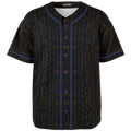 Shop the Teddy Blaze Mud Adire Baseball Jersey, blending indigo African textile-inspired geometry with classic American sportswear and contrast piping.