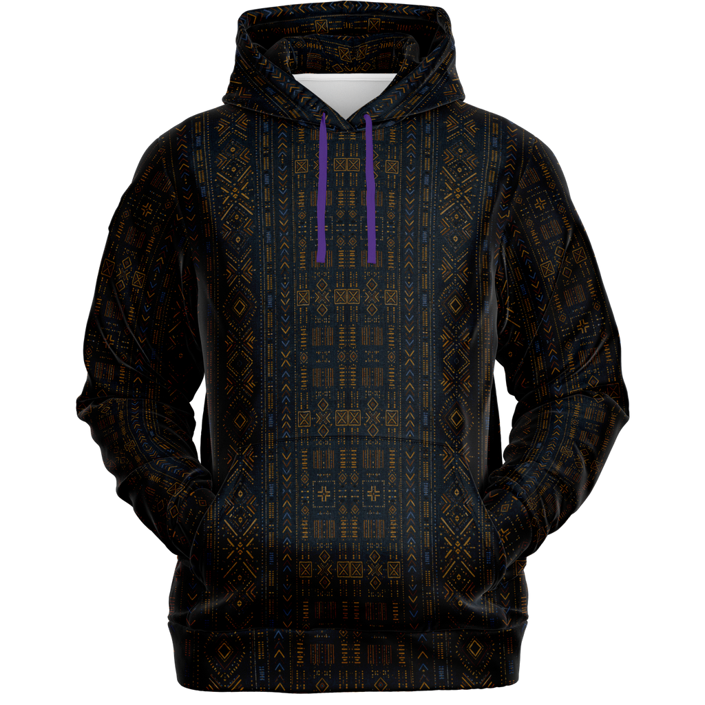 Discover the Teddy Blaze Mud Adire Hooded Jumper, pairing indigo, geometric African textile inspiration and contemporary streetwear in a soft stretch hoodie.