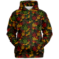 Shop the Teddy Blaze Mud Carnival Hooded Jumper featuring mudcloth-inspired geometry, cannabis leaves, RiGBY camouflage and a bold Teddy Blaze Rising back graphic.