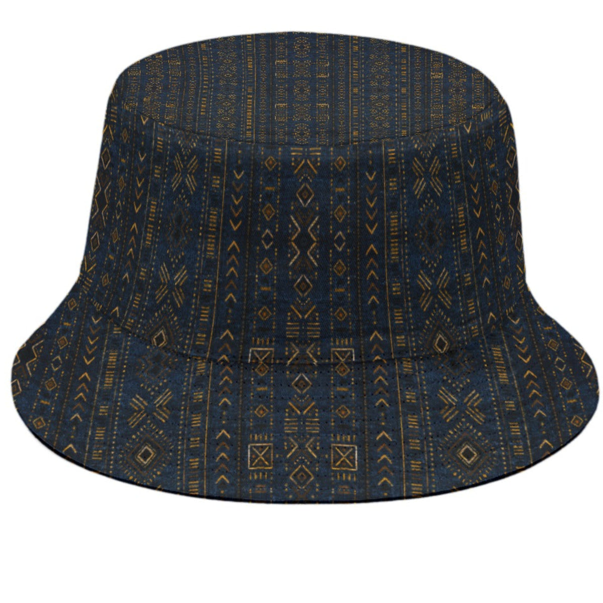 Shop the Teddy Blaze Mud of Indigo Bucket Hat, a lightweight all-over printed hat featuring our deep indigo and earth-toned geometric textile pattern.