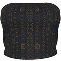 Shop the Teddy Blaze Mud of Indigo™ Tube Top, a stretch strapless crop top featuring deep indigo and earthen-gold African-inspired patternwork.
