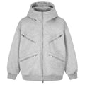 Elevate your utility outerwear with the House of Teddy Blaze Multi-Zip Funnel Neck Fleece Hoodie. Heather grey cotton-blend fleece, high funnel neck hood, two-way zipper, and angled zip pockets. Shop NYC to Vegas style.