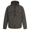 Elevate your cold-weather layering with the House of Teddy Blaze Padded Plaid Hooded Shirt Jacket. Dark brown plaid polyester shell, insulated fill, drawstring hood, and dual chest snap pockets. Shop NYC to Vegas style.