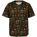 Shop the Teddy Blaze Patchwork Kush Baseball Jersey with cannabis botanicals, tartan, camo and mudcloth-inspired patchwork in breathable 230gsm knit.