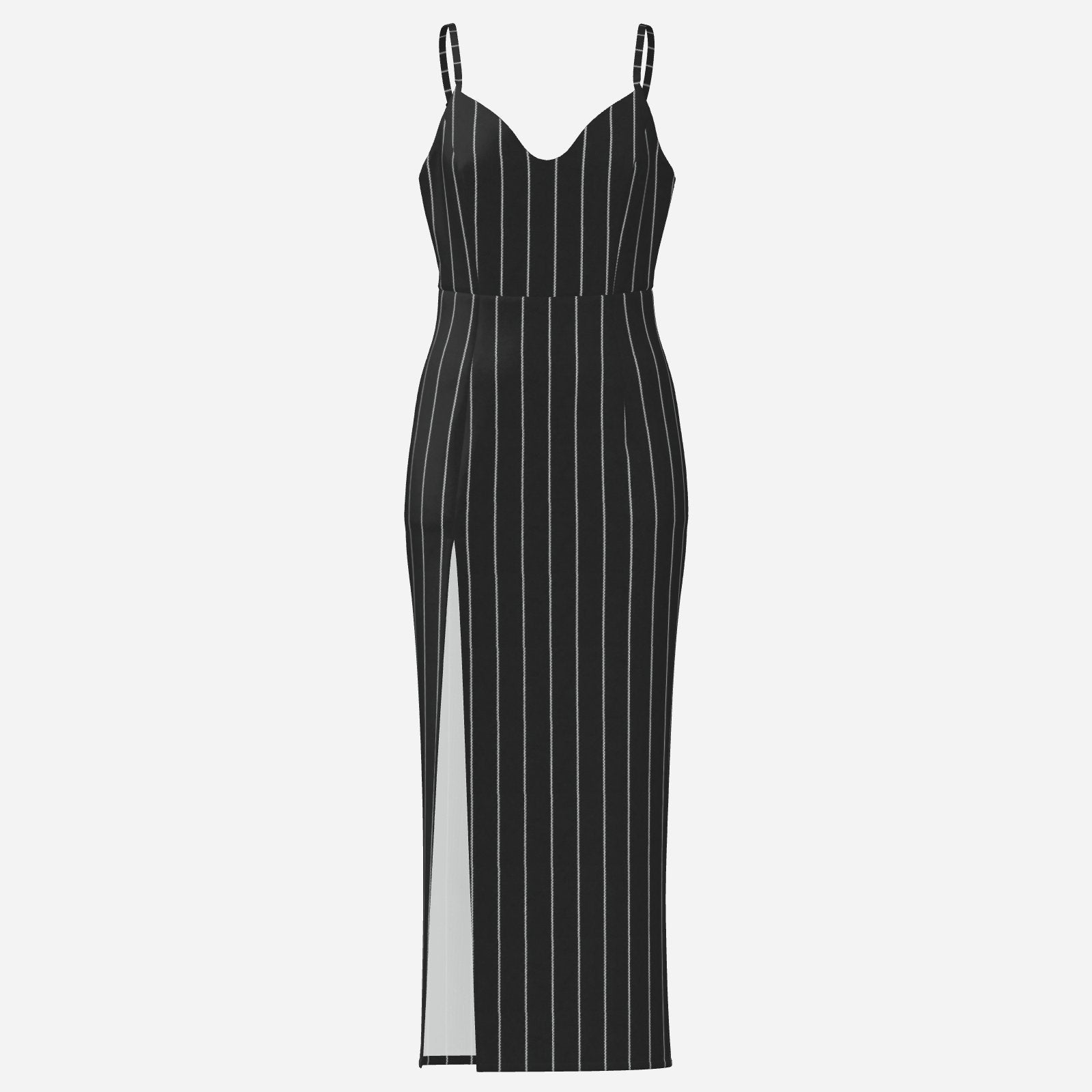 Shop the Pinstriped High Slit Cami Dress by Teddy Blaze. Lightweight micro-faille V-neck maxi dress with a thigh slit from THE IVY WOMAN collection.