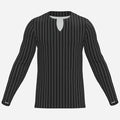 Shop the Men's Pinstriped Notch Neck Jumper by Teddy Blaze. Long-sleeve breathable mesh top featuring crisp vertical pinstripes and a notch neckline.