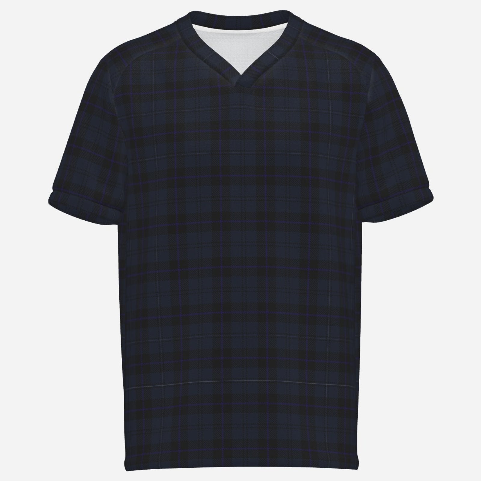 Shop the Teddy Blaze Plaid at Dusk V-Neck Tee, featuring a deep midnight plaid, lightweight stretch fabric and refined everyday styling in sizes S–6XL.
