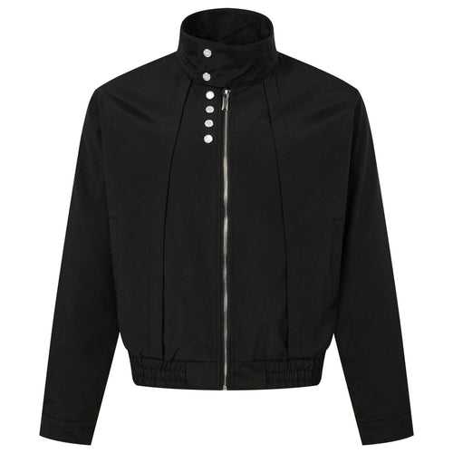 Shop the Iron + Ivy Pleated Asymmetric Snap Funnel Jacket by Teddy Blaze. Men’s urban woven jacket featuring front vertical pleats, asymmetrical pearl snaps, and a high stand collar.