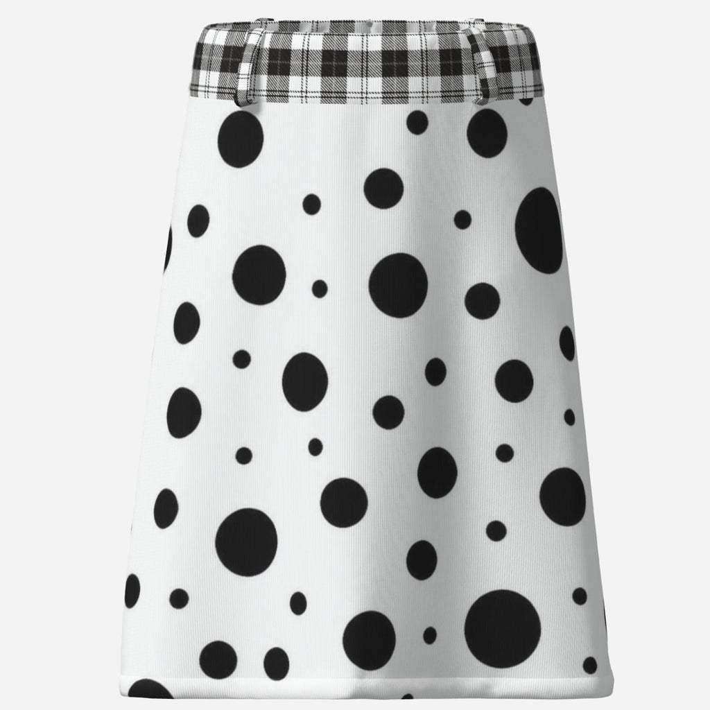Shop the Teddy Blaze Polka Plaid A-Line Skirt, a black-and-white Afrodemia Americana design mixing bold polka dots, plaid and Black Ivy style.
