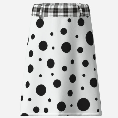 Shop the Teddy Blaze Polka Plaid A-Line Skirt, a black-and-white Afrodemia Americana design mixing bold polka dots, plaid and Black Ivy style.