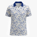 Shop the Porcelain Peonies Golf Shirt by Teddy Blaze. 200 GSM Birdseye performance poly polo featuring cobalt blue floral porcelain artwork from TOPS.