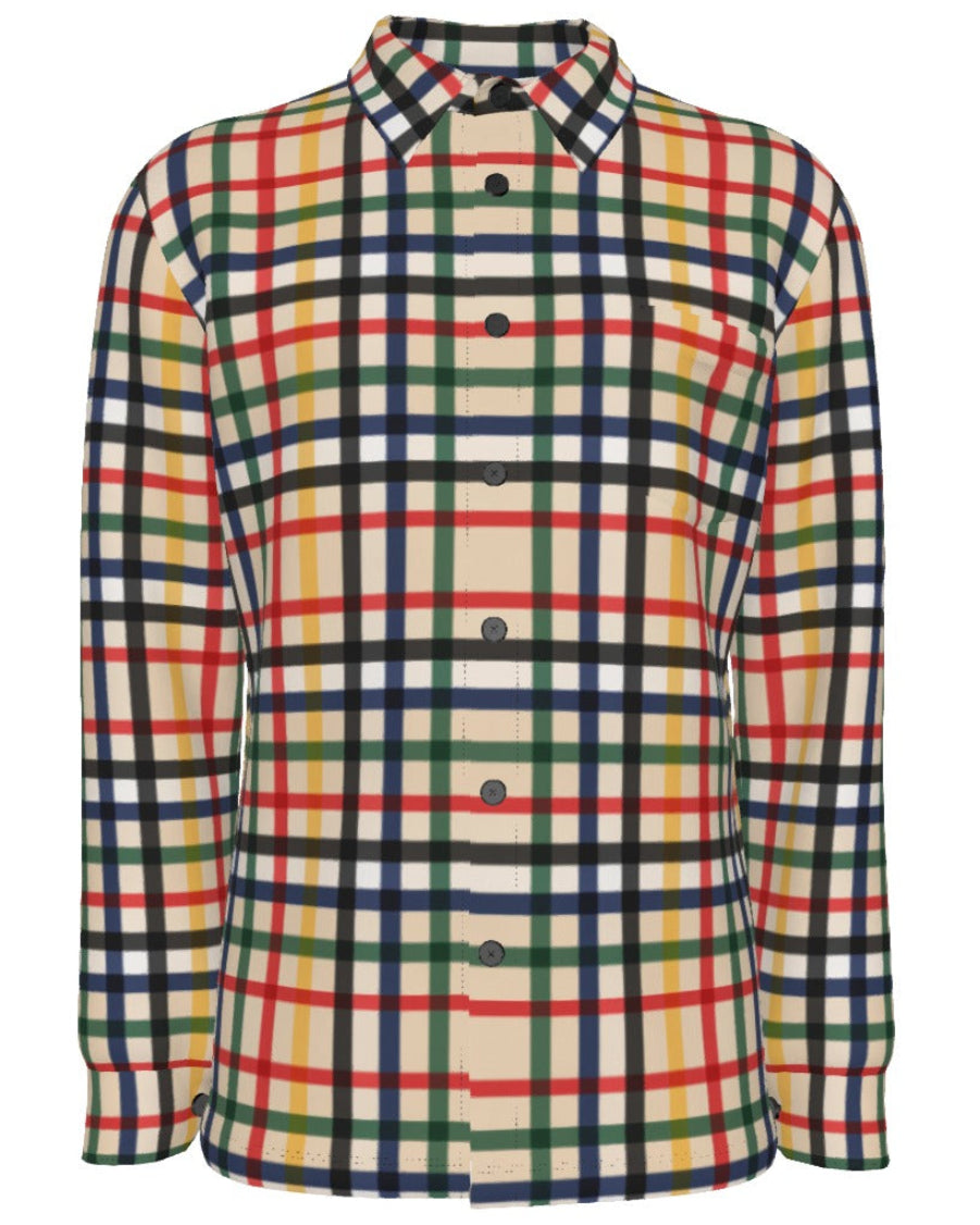 Shop the Iron + Ivy Rasta Tartan Stretch Spread-Collar Shirt by Teddy Blaze. Lightweight four-way stretch woven button-down featuring a beige Rasta tartan plaid and chest pocket.