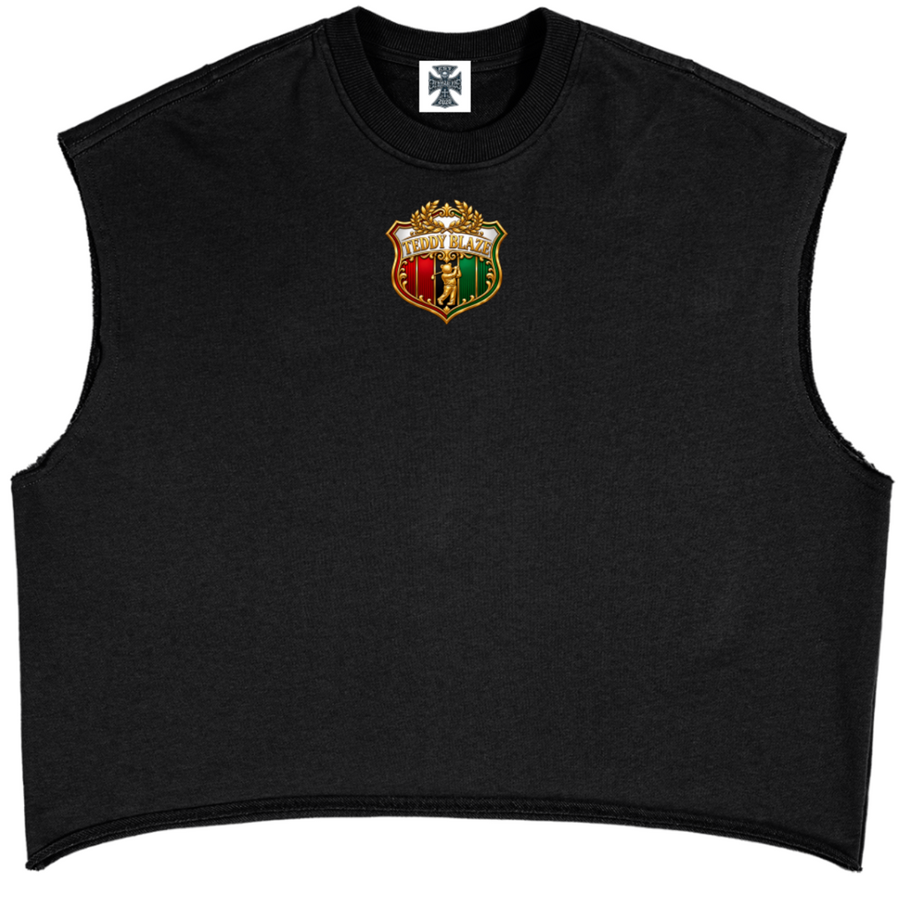 Shop the Iron + Ivy RIGBY French Terry Boxy Tank by Teddy Blaze. Heavyweight 340 GSM raw-edge sleeveless tee featuring the signature metallic RIGBY bear crest.