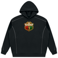 Shop the Iron + Ivy RIGBY Piped Detail Fleece Pullover Hoodie by Teddy Blaze. Heavyweight 345 GSM black fleece hoodie featuring reflective white piping and the RIGBY bear crest.