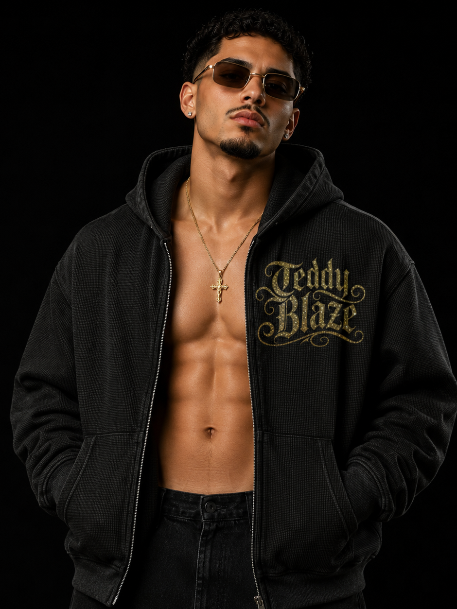 Signature Bearatoo Vintage Boxy Waffle Knit Zip Hoodie | VERY TEDDY