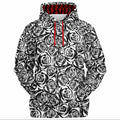 Shop the Rose in Reverse Hooded Jumper by Teddy Blaze. Recycled poly-spandex stretch hoodie with monochrome rose print & red script-lined hood from HIGH ROLLERS OUTERWEAR.