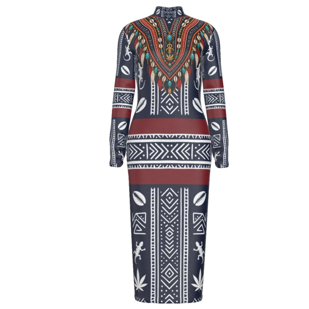 Sankofa Gypsy Long Sleeve Mock Neck Midi Dress | WOMEN OF BLAZE