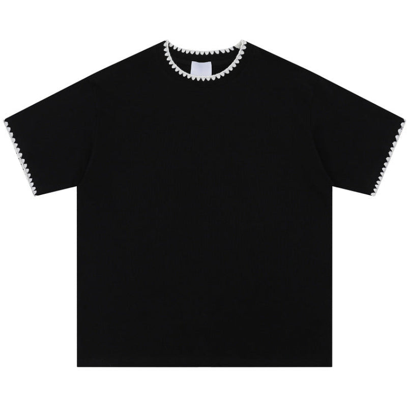 Shop the Scalloped Trim Drop Shoulder Tee by Teddy Blaze. Wrinkle-resistant combed cotton tee with contrast scalloped edging from THE IVY MAN.