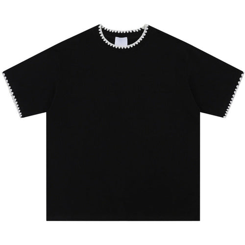 Shop the Scalloped Trim Drop Shoulder Tee by Teddy Blaze. Wrinkle-resistant combed cotton tee with contrast scalloped edging from THE IVY MAN.