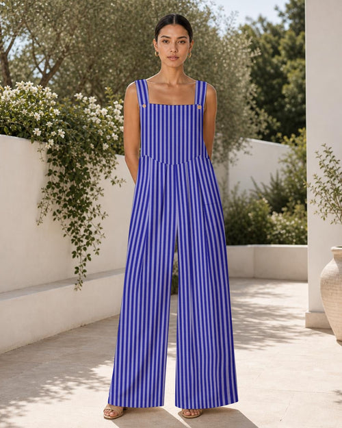 Shop the Seersucker Print Overalls by Teddy Blaze. Wrinkle-resistant linen-textured wide-leg jumpsuit featuring vertical stripes from THE IVY WOMAN.