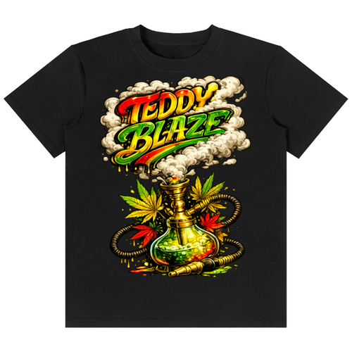 Shop the Shisha Classic Tee by Teddy Blaze. 180 GSM cotton-spandex stretch tee with ornate golden hookah and smoke graphic from the TOPS line of The Mature Mocha Collection.