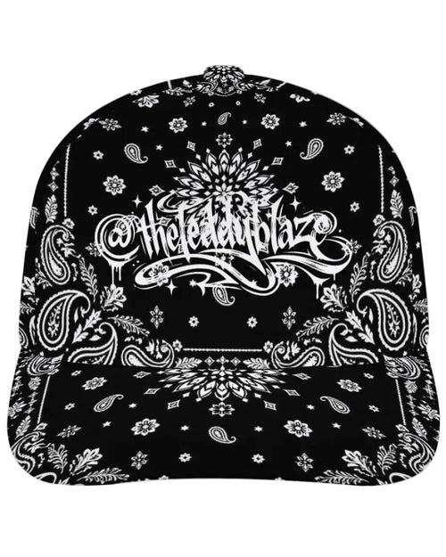 Teddy Blaze Signature Bandana Baseball Cap | Black & White Paisley Graffiti Snapback Hat