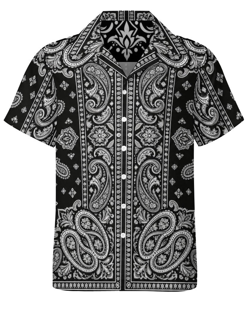 Teddy Blaze Signature Bandana Camp Shirt | Men's Black & White Paisley Short Sleeve Shirt