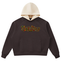 Heavyweight Teddy Blaze color-block fleece hoodie featuring Signature Bearatoo artwork, raglan sleeves and AfroBohemian patchwork graphics.
