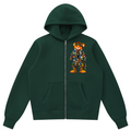 Heavyweight Teddy Blaze fleece zip hoodie featuring Boho Bearatoo on the chest and signature patchwork artwork across the back. Unisex Afrocentric streetwear.