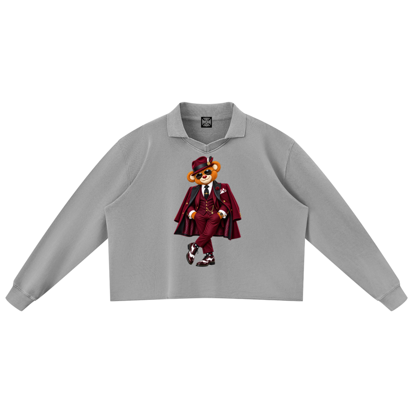 Shop the Signature Bearfather of Vegas Mineral Wash Rugby Shirt by Teddy Blaze. 380 GSM mineral wash cotton pullover featuring brand personification The Bearfather from THE BLAZE MAN.