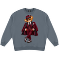 Shop the Signature Bearfather of Vegas Vintage Wash Fleece Jumper by Teddy Blaze. 355 GSM slate gray crewneck featuring brand personification The Bearfather from THE BLAZE MAN.