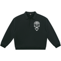 Shop the Signature Blazehead Rugby Shirt by Teddy Blaze. Heavyweight black fleece rugby pullover with gothic skull crest graphics from THE BLAZE MAN.