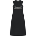 Women’s black sleeveless bodycon maxi dress in rayon stretch, finished with a scoop neckline and new Teddy Blaze Signature graphic.