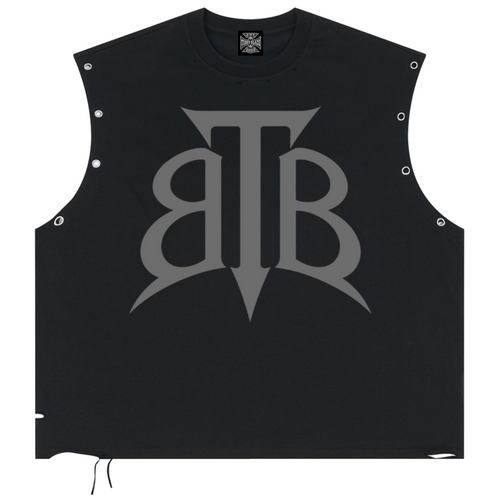 Shop the Signature Cachet Distressed Cotton Grommet Eyelet Tank by Teddy Blaze. 270 GSM black cotton muscle tank with silver eyelets and Cachet emblem from The Mature Mocha Collection.