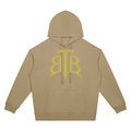 Shop the Signature Cachet Oversized Drop Shoulder Hooded Jumper by Teddy Blaze. 360 GSM tan cotton-poly hoodie featuring the Cachet emblem from The Mature Mocha Collection.