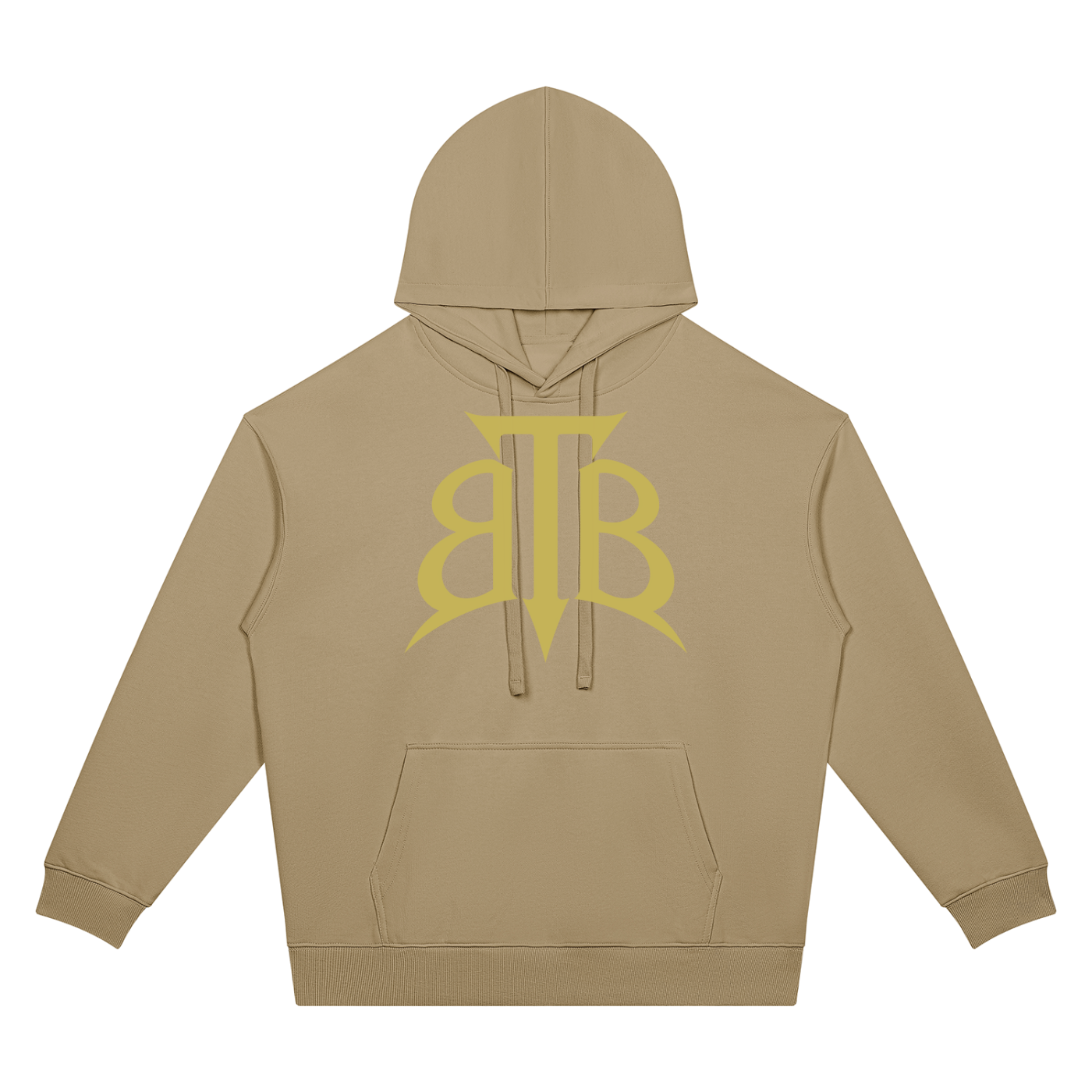 Shop the Signature Cachet Oversized Drop Shoulder Hooded Jumper by Teddy Blaze. 360 GSM tan cotton-poly hoodie featuring the Cachet emblem from The Mature Mocha Collection.