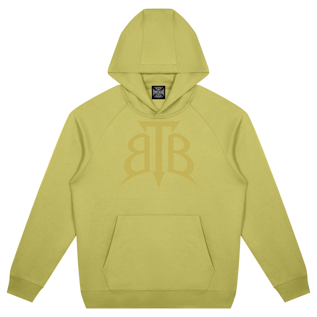 Shop the Signature Cachet Oversized Raglan Hooded Jumper by Teddy Blaze. 380 GSM olive lime bonded fleece hoodie with Cachet emblem from The Mature Mocha Collection.