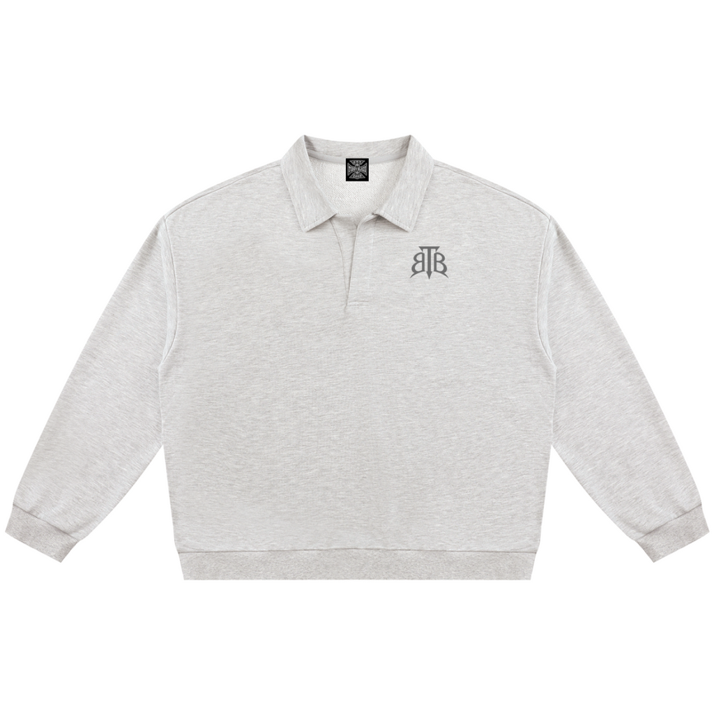 Shop the Signature Cachet Oversized Rugby Shirt by Teddy Blaze. Heavyweight 310 GSM heather gray fleece rugby pullover featuring the Cachet emblem from The Mature Mocha Collection.