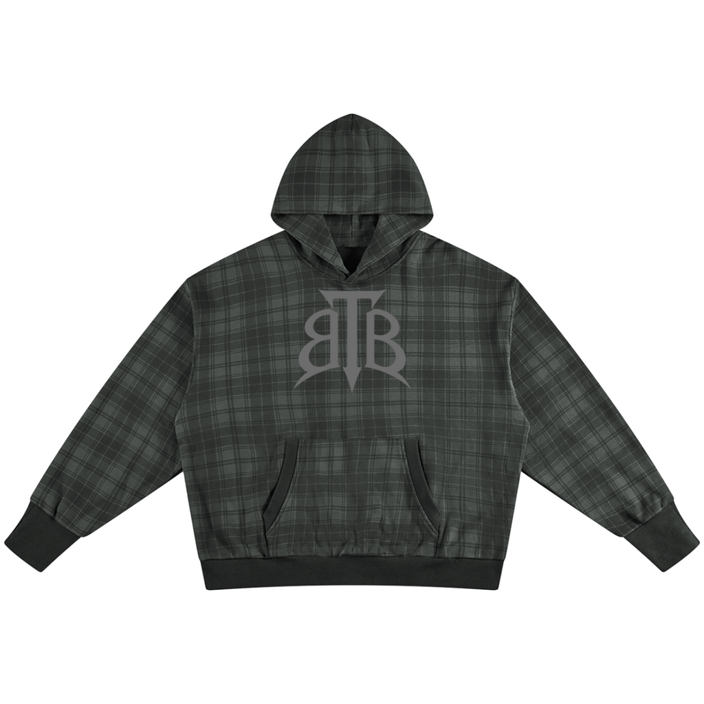 Shop the Signature Cachet Plaid Cotton Hooded Jumper by Teddy Blaze. Heavyweight 400 GSM dark plaid cotton hoodie featuring the Cachet emblem from The Mature Mocha Collection.