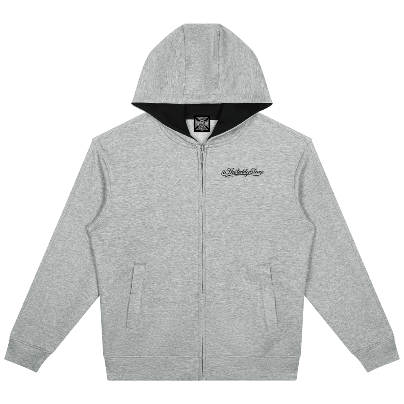 Shop the Signature Drop Shoulder Slim Fit Zip Hoodie by Teddy Blaze. 380 GSM bonded heather gray fleece zip-up with contrast black lining from THE BLAZE MAN.