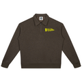 Shop the Signature Long Sleeve Golf Polo by Teddy Blaze. Heavyweight 350 gsm espresso brown quarter-zip golf polo featuring yellow golf script branding and a lapel collar.