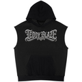 A unisex mesh-panel sleeveless hoodie with a kangaroo pocket and Teddy Blaze Signature chest graphic. Lightweight streetwear with clean presence.