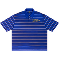 Shop the Signature Mr. Blaze Striped Boxy Short Golf Polo by Teddy Blaze. 270 GSM blue striped polo shirt with mascot back art from TEDDY FORE!.