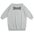 A light gray heathered sweatshirt with long raglan sleeves and a black gothic-style 'Teddy Black' graphic printed across the upper chest, shown against a plain white background.