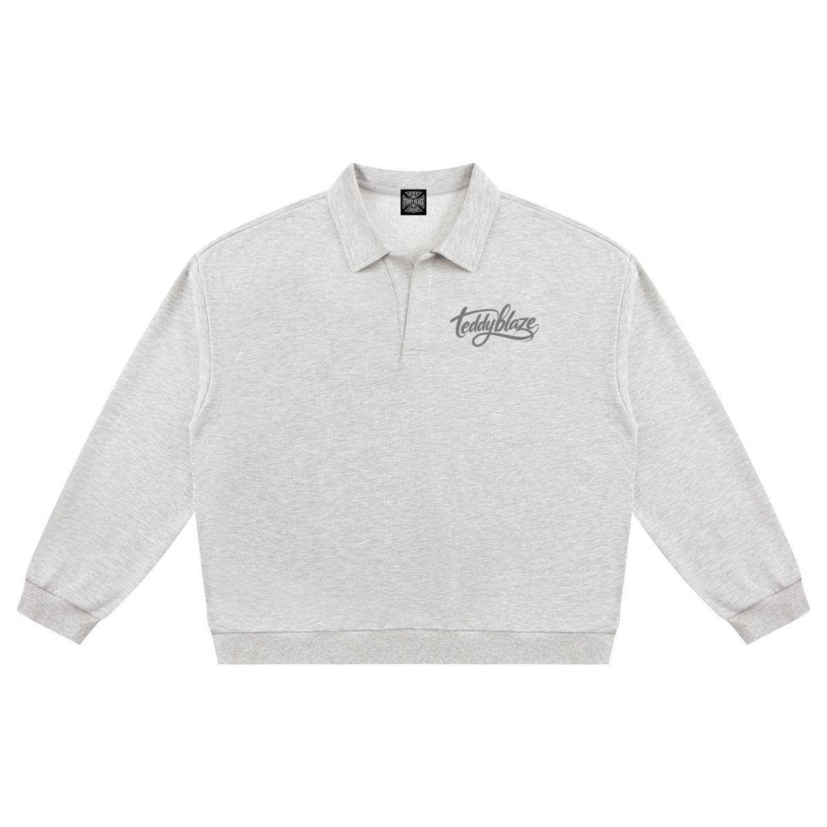 Shop the Signature Oversized Fleece Rugby Shirt by Teddy Blaze. 310 GSM ash heather fleece rugby polo reflecting stealth wealth and quiet luxury from the TOPS category of The Mature Mocha Collection.