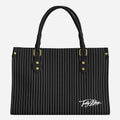 Shop the Signature Pinstripe Grab + Go Bag by Teddy Blaze. Structured leatherette carryall featuring vertical pinstripes and brass-tone hardware.